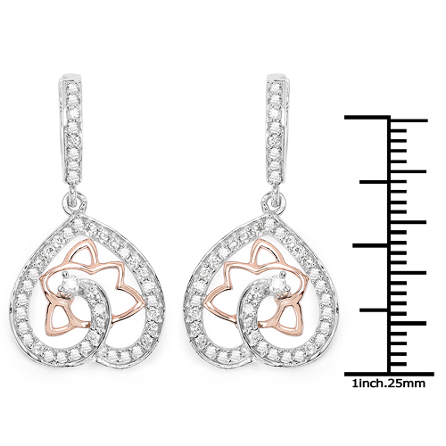 0.71 Carat Genuine White Diamond 14K White & Rose Gold Earrings (E-F Color, SI Clarity)
