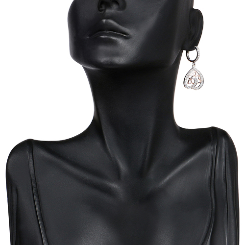 0.71 Carat Genuine White Diamond 14K White & Rose Gold Earrings (E-F Color, SI Clarity)
