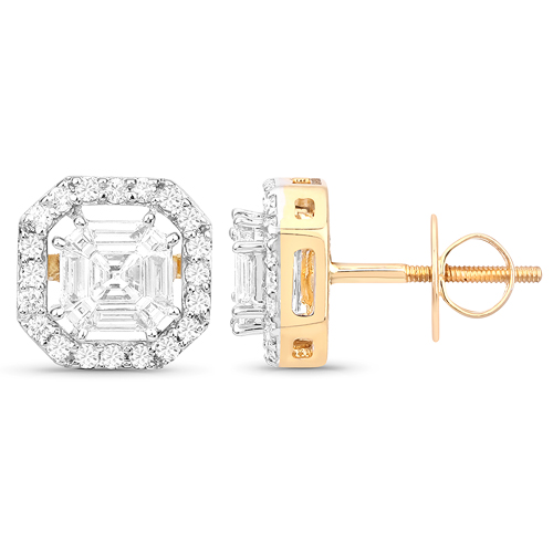 0.86 Carat Genuine White Diamond 18K Yellow Gold Earrings (F-G Color, VVS-VS Clarity)