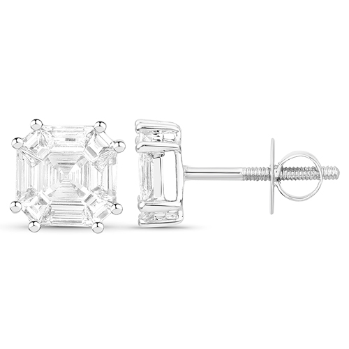 1.08 Carat Genuine White Diamond 18K White Gold Earrings (G-H Color, VVS-VS Clarity)