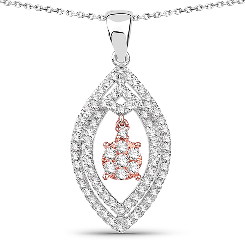 Diamond-0.47 Carat Genuine White Diamond 14K White & Rose Gold Pendant (G-H Color, SI1-SI2 Clarity)