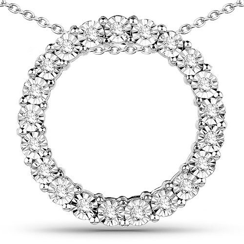 Diamond-0.18 Carat Genuine White Diamond 14K White Gold Pendant (G-H Color, SI1-SI2 Clarity)