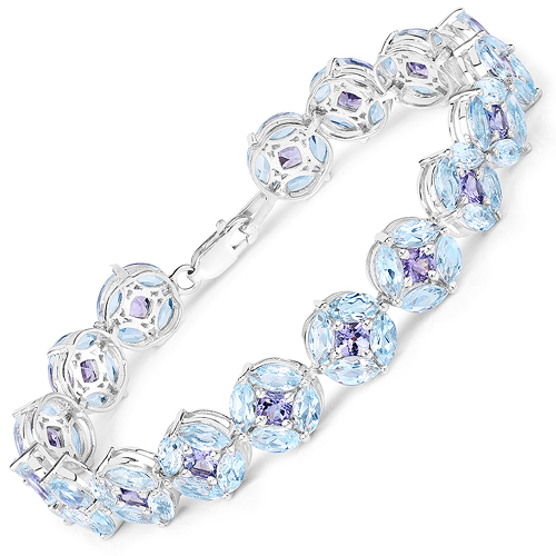 Genuine Blue Topaz 6.20 ct Bracelet Sterling Silver 925 Marquise 7.50 inches 