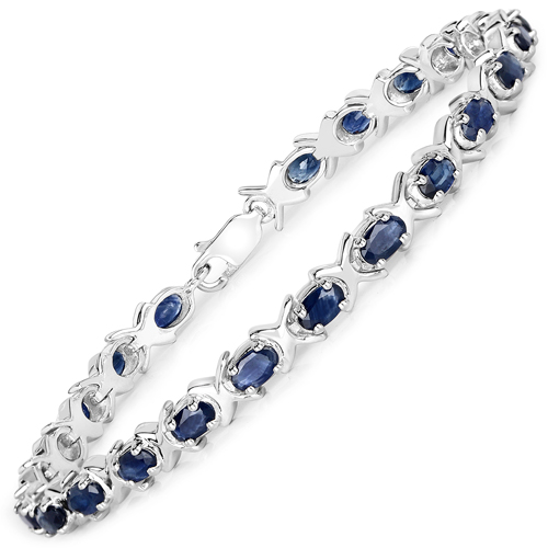 Bracelets-5.06 Carat Genuine Blue Sapphire .925 Sterling Silver Bracelet