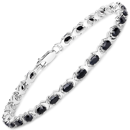 Bracelets-8.75 Carat Genuine Black Sapphire .925 Sterling Silver Bracelet