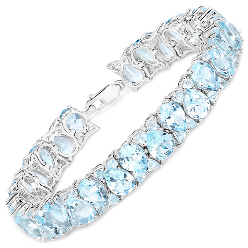 Bracelets-58.76 Carat Genuine Blue Topaz .925 Sterling Silver Bracelet