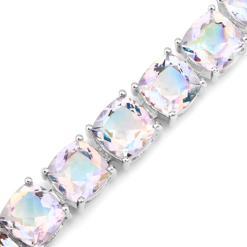 40.00 Carat Genuine Opal Rainbow Quartz .925 Sterling Silver Bracelet