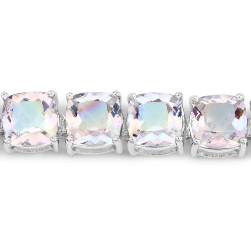 40.00 Carat Genuine Opal Rainbow Quartz .925 Sterling Silver Bracelet