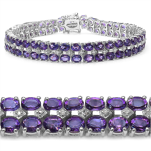 Bracelets-17.97 Carat Genuine Amethyst and 0.13 ct.t.w Genuine Diamond Accents Sterling Silver Bracelet
