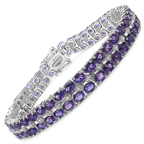 17.97 Carat Genuine Amethyst and 0.13 ct.t.w Genuine Diamond Accents Sterling Silver Bracelet