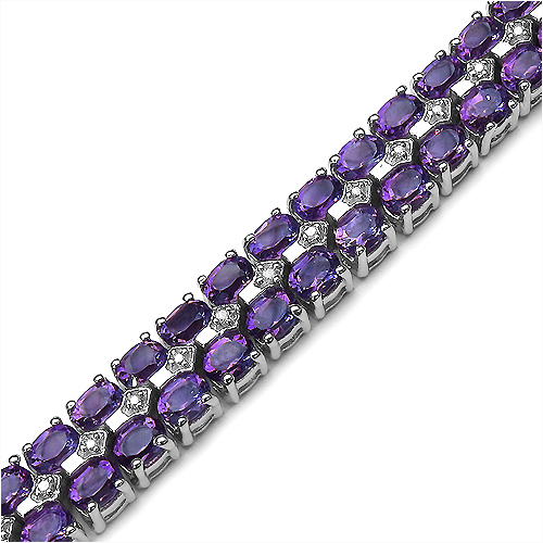17.97 Carat Genuine Amethyst and 0.13 ct.t.w Genuine Diamond Accents Sterling Silver Bracelet