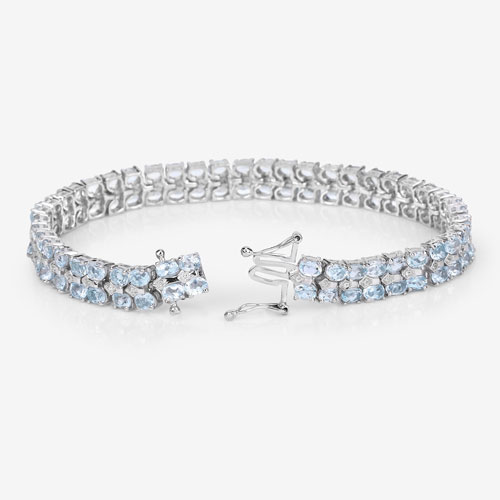 17.22 Carat Genuine Blue Topaz and White Diamond .925 Sterling Silver Bracelet