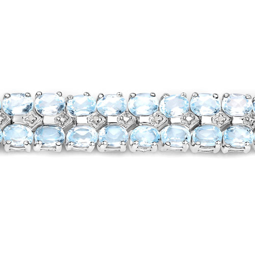 17.22 Carat Genuine Blue Topaz and White Diamond .925 Sterling Silver Bracelet