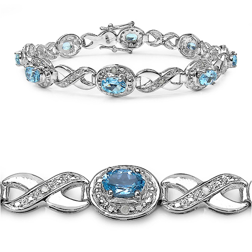 Bracelets-5.33 Carat Genuine Blue Topaz .925 Sterling Silver Bracelet