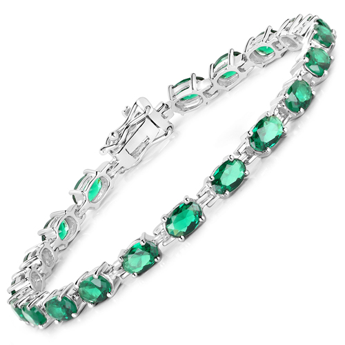 Bracelets-10.50 Carat Created Emerald .925 Sterling Silver Bracelet