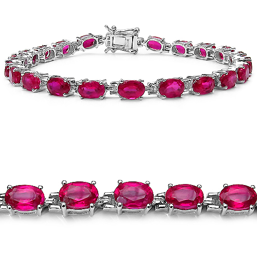 Bracelets-15.12 Carat Created Ruby .925 Sterling Silver Bracelet