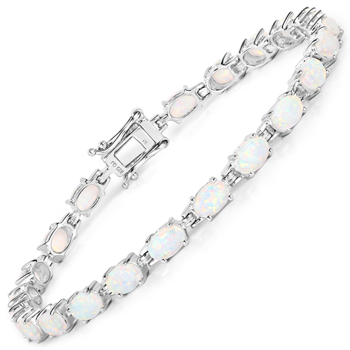 Bracelets-3.50 Carat Genuine Created Opal .925 Sterling Silver Bracelet