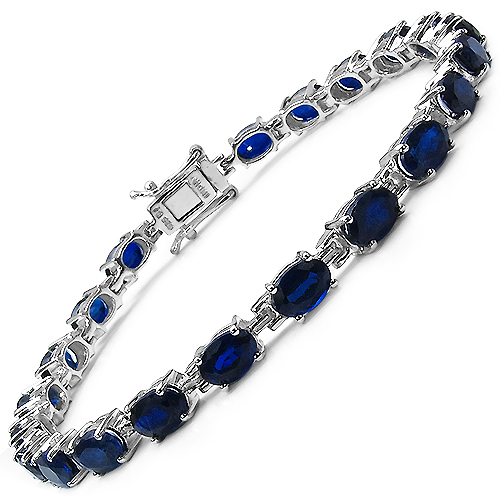 14.70 Carat Created Blue Sapphire .925 Sterling Silver Bracelet