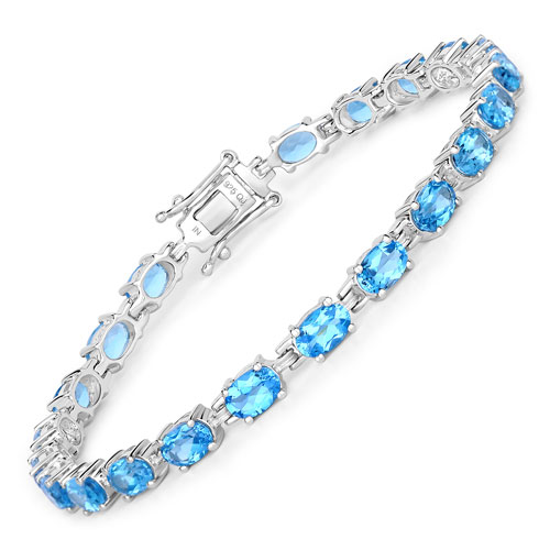 Bracelets-10.71 Carat Genuine Swiss Blue Topaz .925 Sterling Silver Bracelet