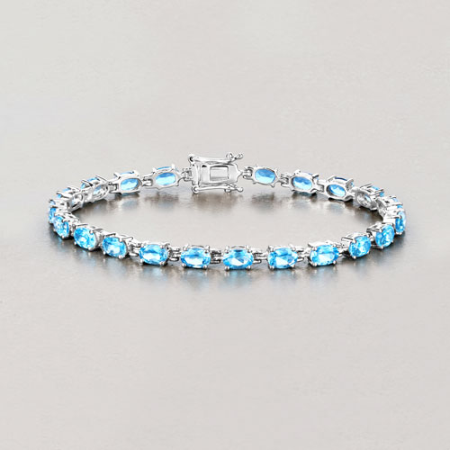 10.71 Carat Genuine Swiss Blue Topaz .925 Sterling Silver Bracelet