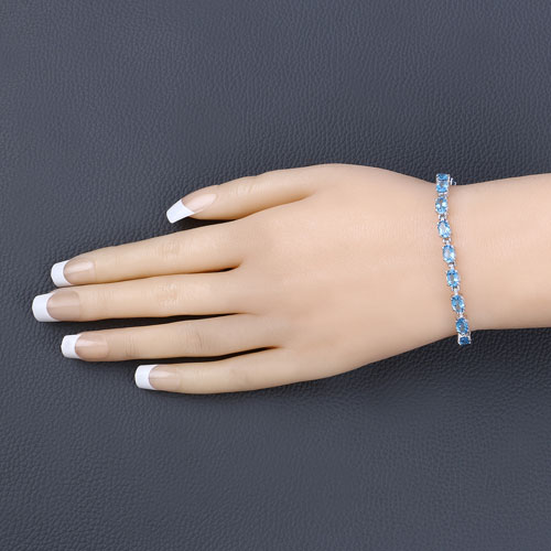 10.71 Carat Genuine Swiss Blue Topaz .925 Sterling Silver Bracelet