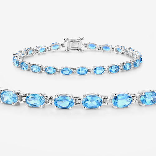 10.71 Carat Genuine Swiss Blue Topaz .925 Sterling Silver Bracelet