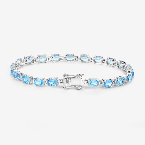 10.71 Carat Genuine Swiss Blue Topaz .925 Sterling Silver Bracelet
