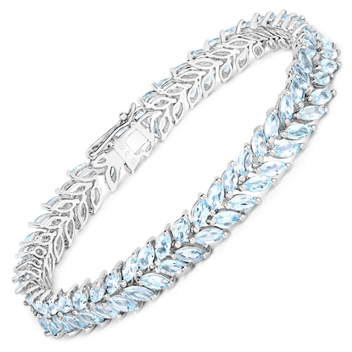Bracelets-10.12 Carat Genuine Aquamarine .925 Sterling Silver Bracelet