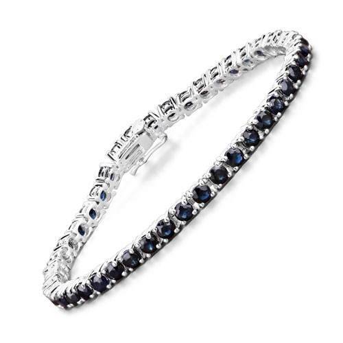 Bracelets-8.36 Carat Genuine Blue Sapphire .925 Sterling Silver Bracelet