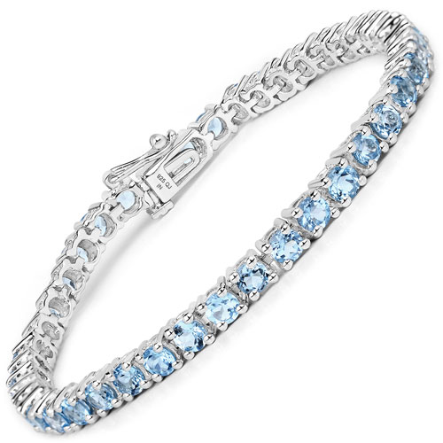 Bracelets-8.82 Carat Genuine Blue Topaz .925 Sterling Silver Bracelet