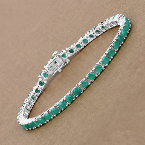 7.48 Carat Genuine Emerald .925 Sterling Silver Bracelet