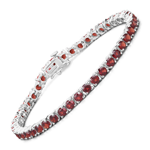 Bracelets-9.68 Carat Genuine Garnet .925 Sterling Silver Bracelet