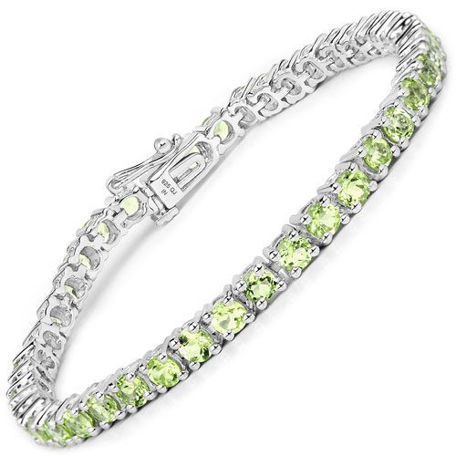 Bracelets-7.04 Carat Genuine Peridot .925 Sterling Silver Bracelet