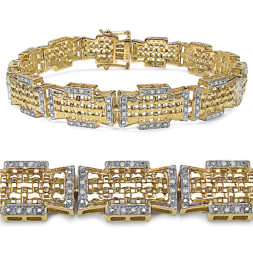 Bracelets-14K Yellow Gold Plated 0.50 Carat Genuine Diamond .925 Sterling Silver Bracelet