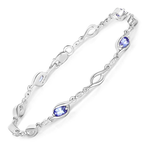 Bracelets-1.08 Carat Genuine Tanzanite and Created White Sapphire .925 Sterling Silver Bracelet