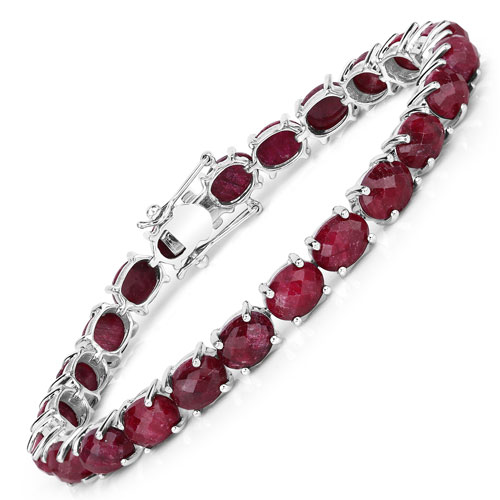 Bracelets-36.80 Carat Dyed Ruby .925 Sterling Silver Bracelet