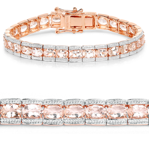Rose Gold Plated Oval Morganite .925 Sterling Silver Bracelet CLOSEOUT 