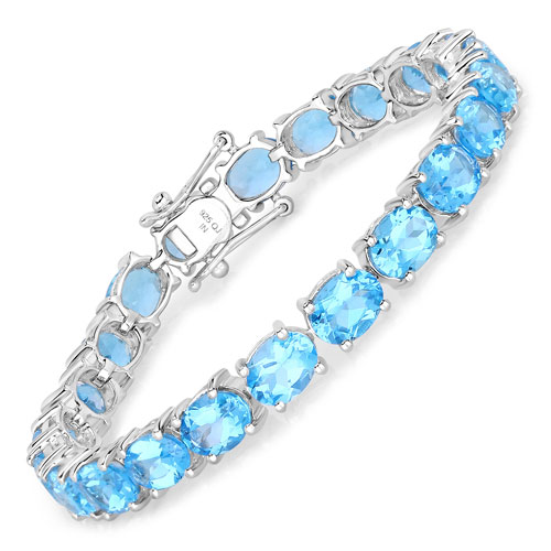 Bracelets-35.20 Carat Genuine Swiss Blue Topaz .925 Sterling Silver Bracelet