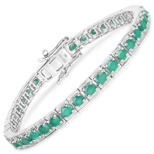 Bracelets-5.60 Carat Genuine Emerald .925 Sterling Silver Bracelet