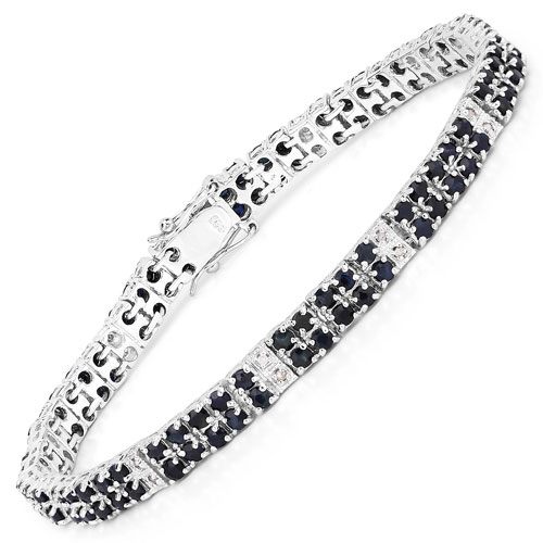 Bracelets-8.79 Carat Genuine Black Sapphire and White Diamond .925 Sterling Silver Bracelet