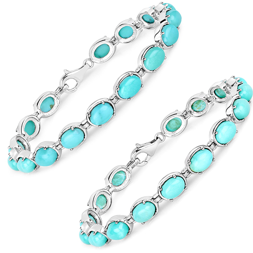 Bracelets-13.92 Carat Genuine Turquoise .925 Sterling Silver Bracelet