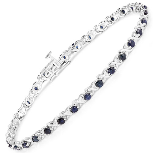 Bracelets-2.24 Carat Genuine Blue Sapphire .925 Sterling Silver Bracelet