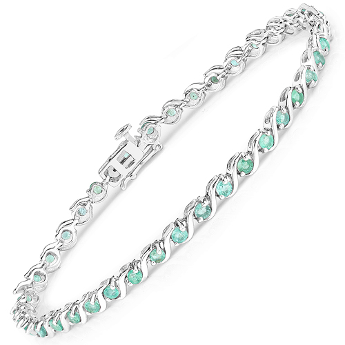 Bracelets-1.82 Carat Genuine Emerald .925 Sterling Silver Bracelet