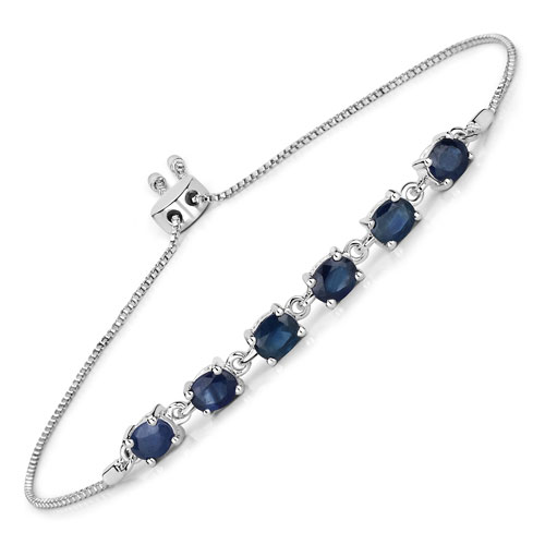 Bracelets-2.04 Carat Genuine Blue Sapphire .925 Sterling Silver Bracelet