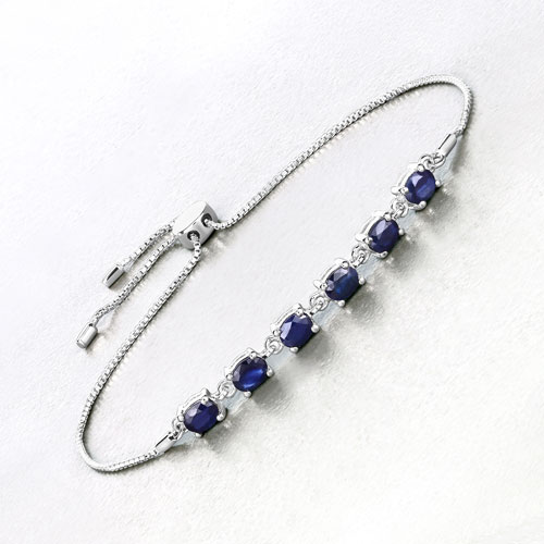 2.04 Carat Genuine Blue Sapphire .925 Sterling Silver Bracelet