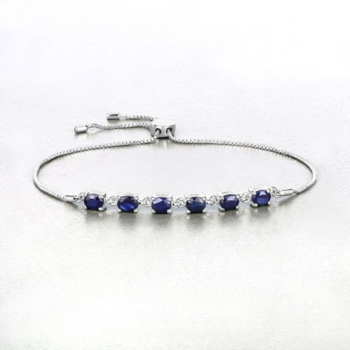 2.04 Carat Genuine Blue Sapphire .925 Sterling Silver Bracelet