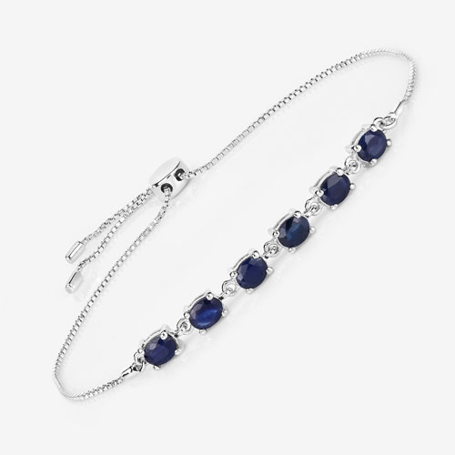 2.04 Carat Genuine Blue Sapphire .925 Sterling Silver Bracelet