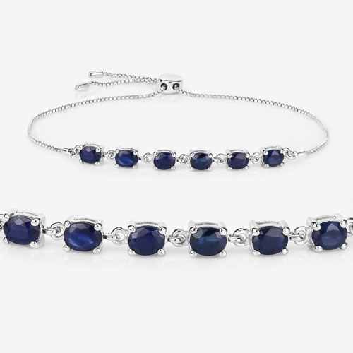 2.04 Carat Genuine Blue Sapphire .925 Sterling Silver Bracelet
