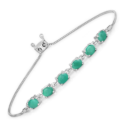 Bracelets-1.68 Carat Genuine Emerald .925 Sterling Silver Bracelet