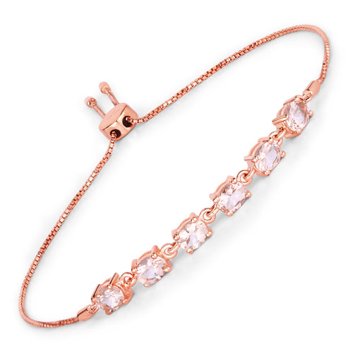 Bracelets-1.62 Carat Genuine Morganite .925 Sterling Silver Bracelet